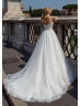 Beaded Double Straps Ivory Lace Tulle Wedding Dress